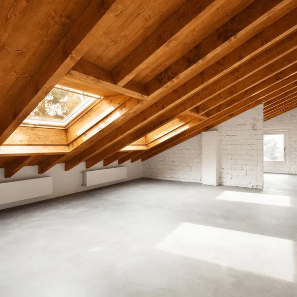 Bild eines sauberen Dachbodens, wobei Licht durch ein Fenster scheint